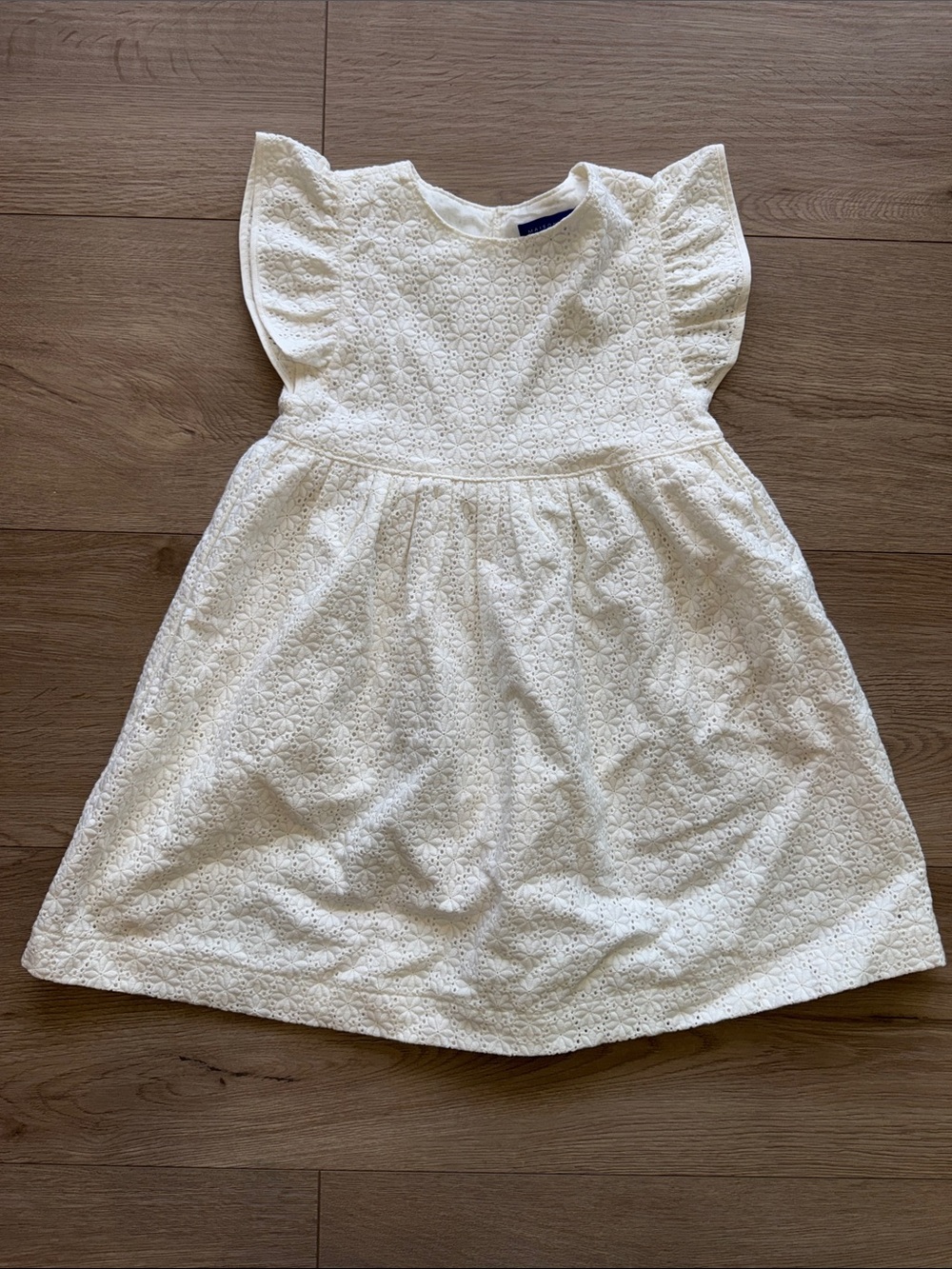 White Eyelet Flutter-Sleeve Girls' Dress